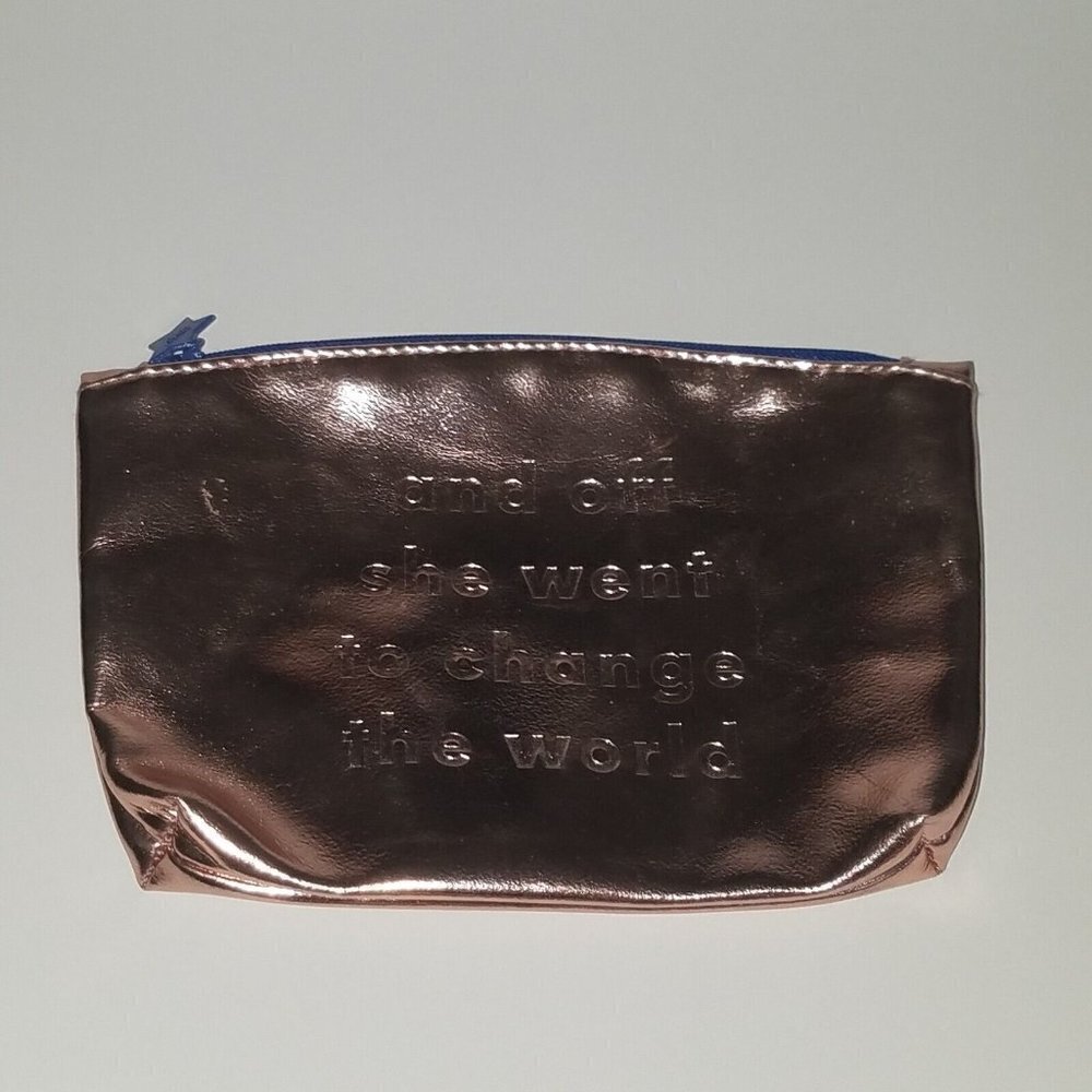 ipsy Off She Went To Change World Cosmetics Makeup Bag Metallic Rose Graduation